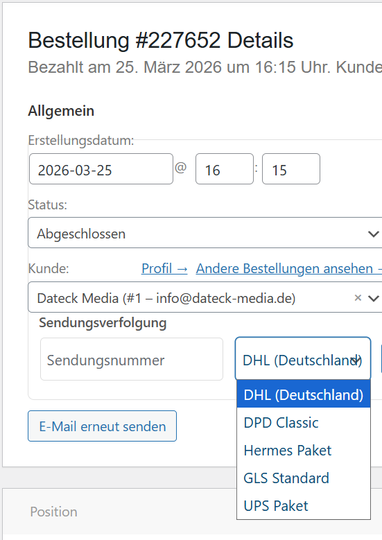Woocommerce Versandtracking Plugin – Bild 3