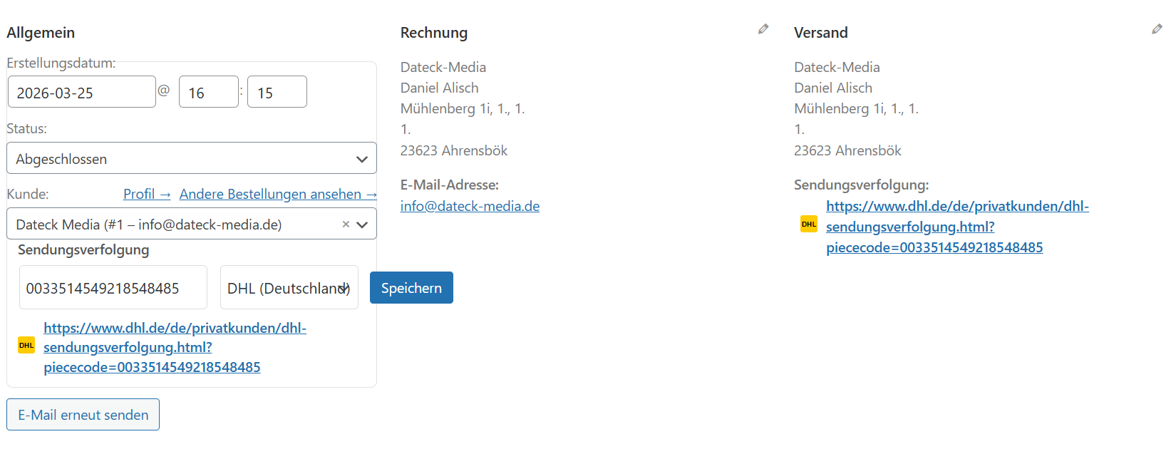 Woocommerce Versandtracking Plugin – Bild 5